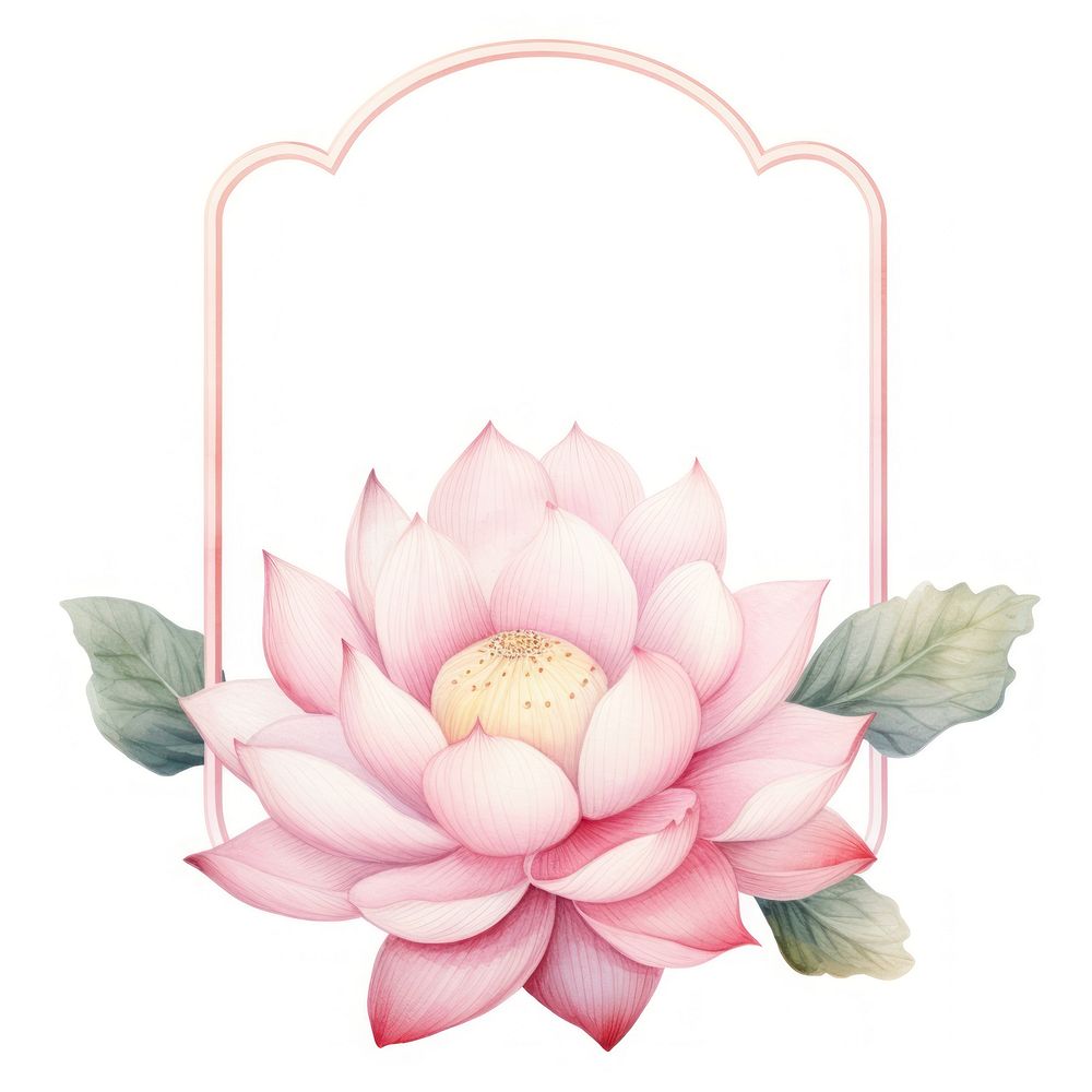 Pink white lotus frame watercolor flower plant white background.