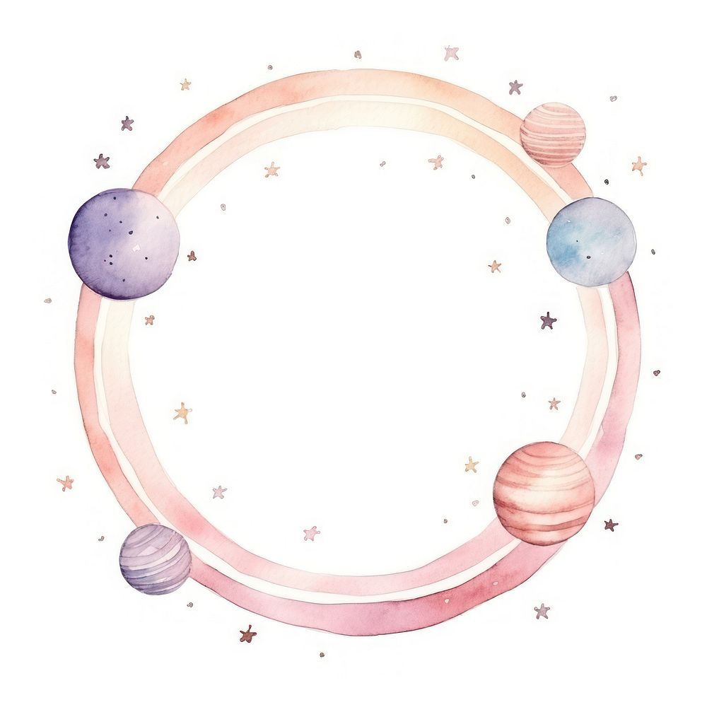 Planet frame watercolor space astronomy white background.