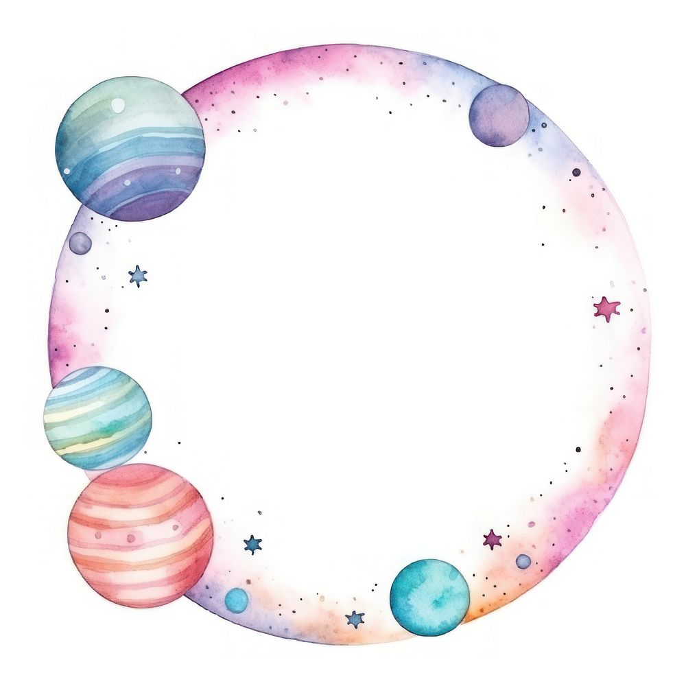 Planet frame watercolor space white background astronomy.