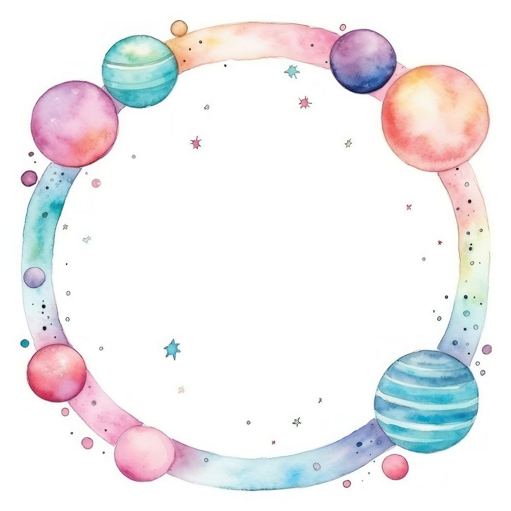 Planet frame watercolor space white background science.