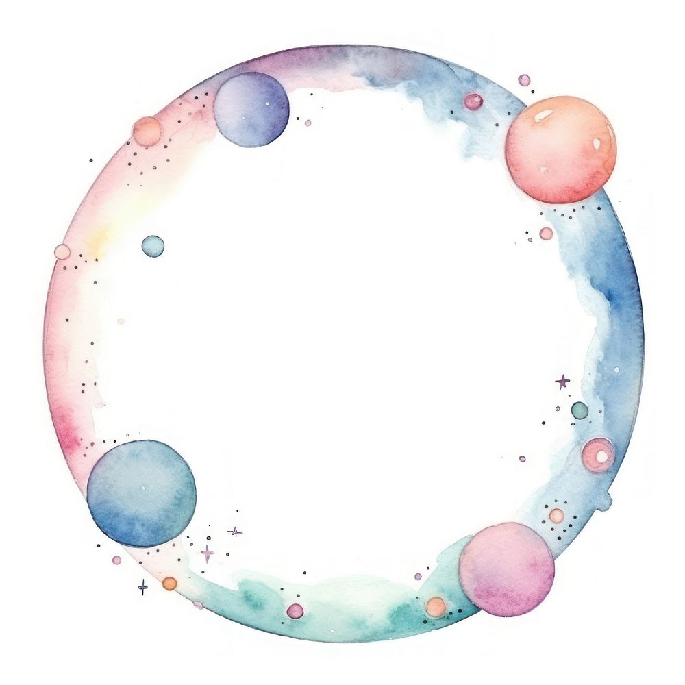 Planet frame watercolor sphere bubble space.