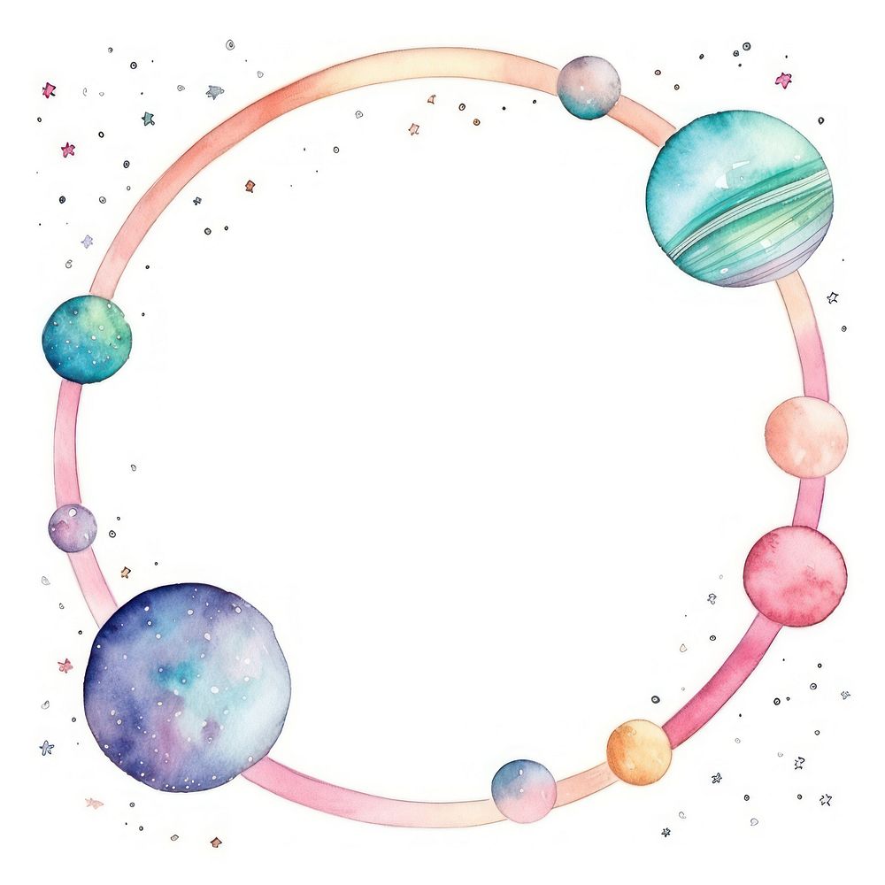Planet frame watercolor space astronomy white background.