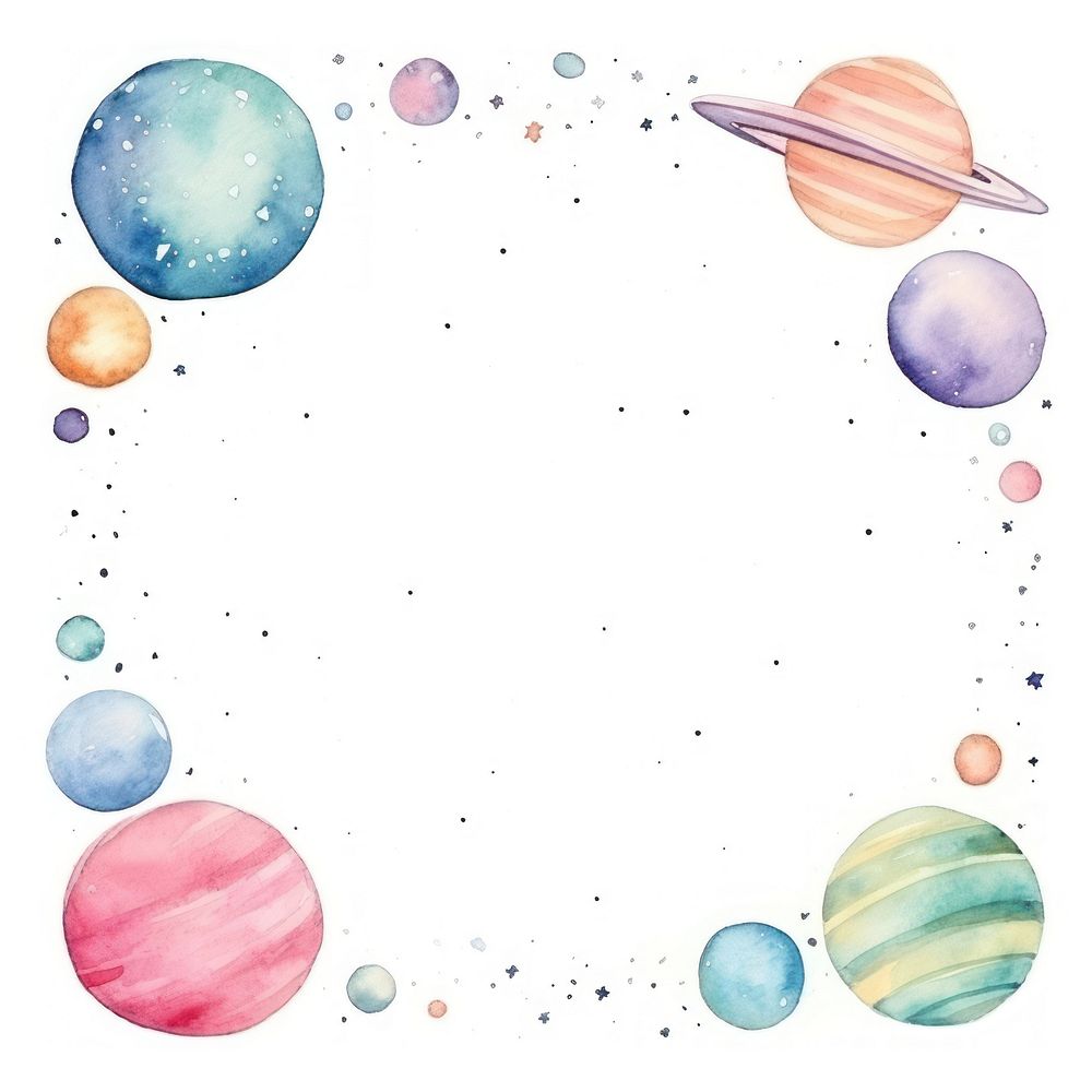 Planet frame watercolor space astronomy universe.