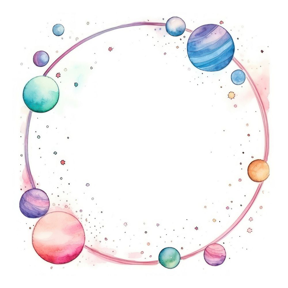 Planet frame watercolor space universe white background.