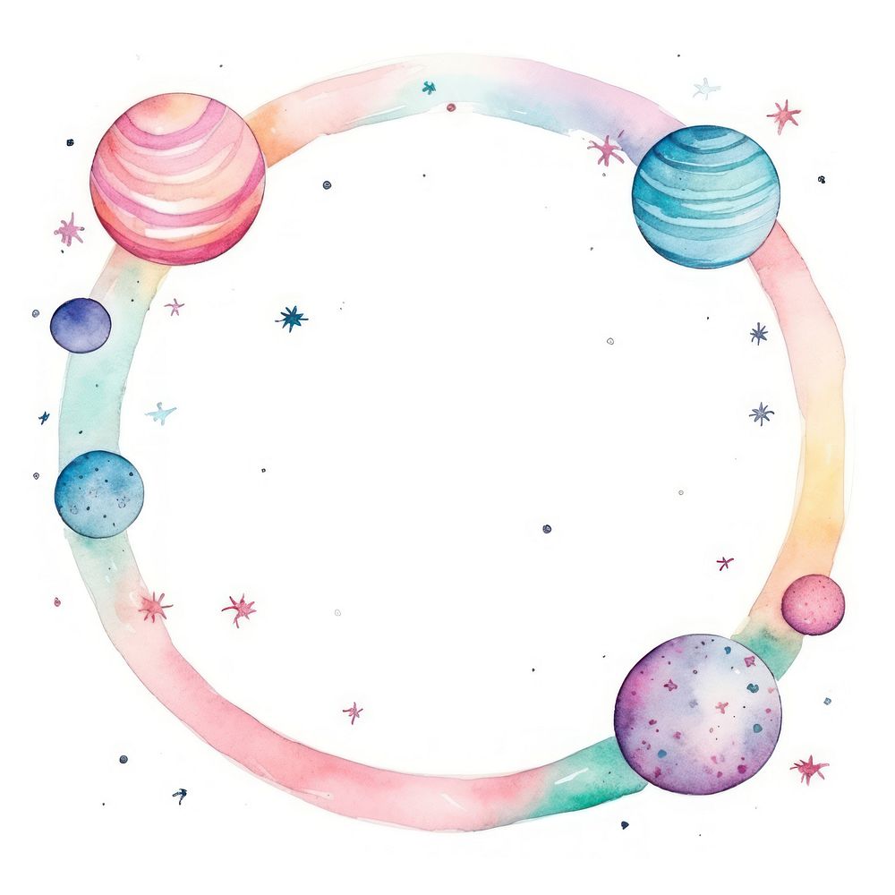 Planet frame watercolor space white background creativity.