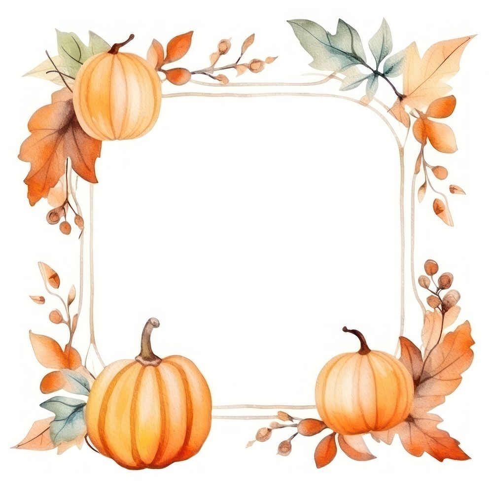 Pumpkin and autumn leaf frame watercolor backgrounds vegetable plant.