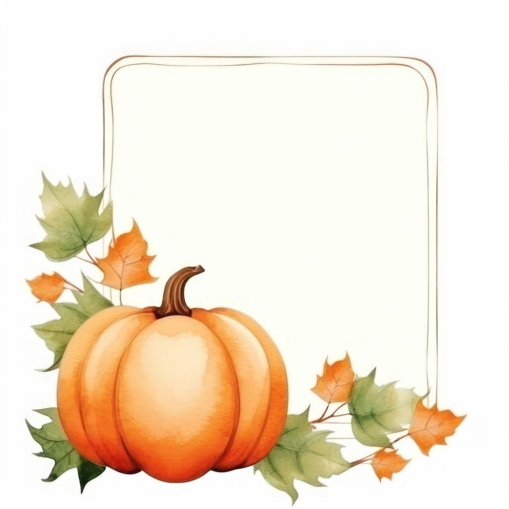 Pumpkin and autumn leaf frame watercolor vegetable plant food.