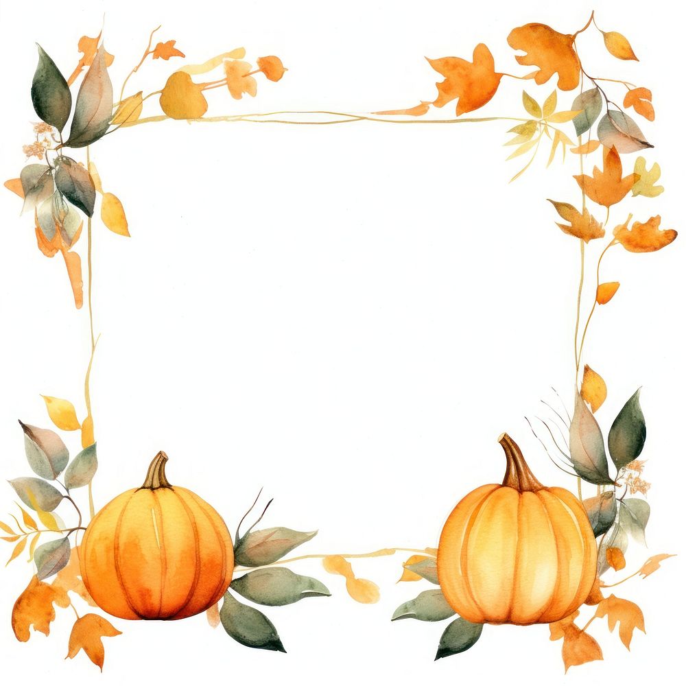 Pumpkin and autumn leaf frame watercolor vegetable pattern squash.