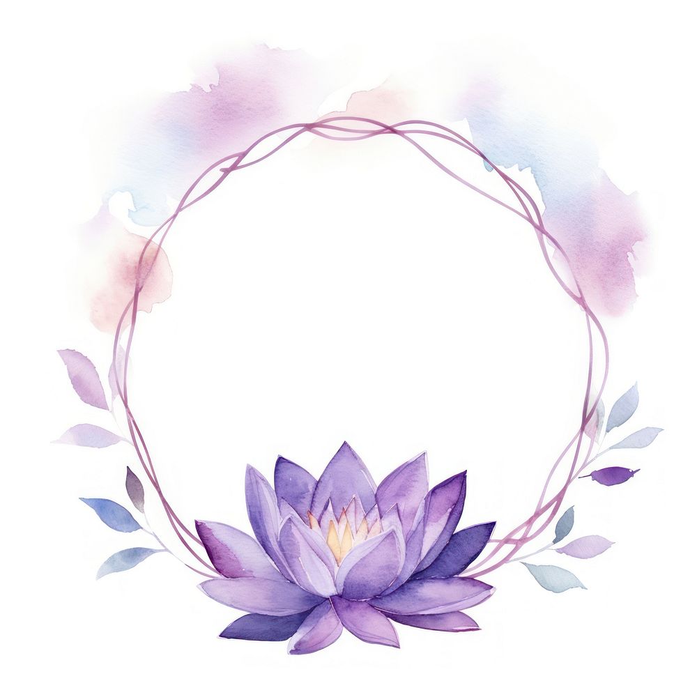 Purple lotus frame watercolor flower petal plant.