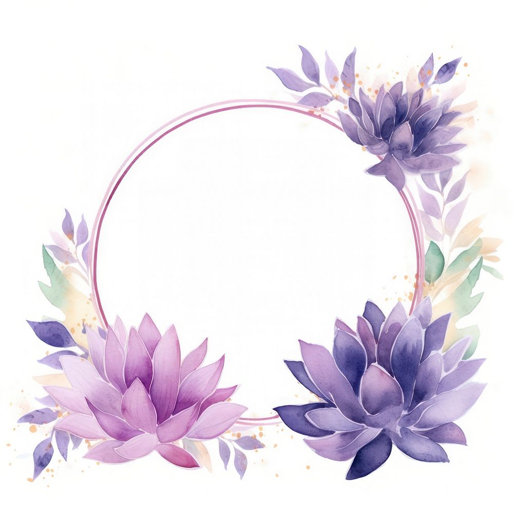 Purple lotus frame watercolor pattern flower wreath.