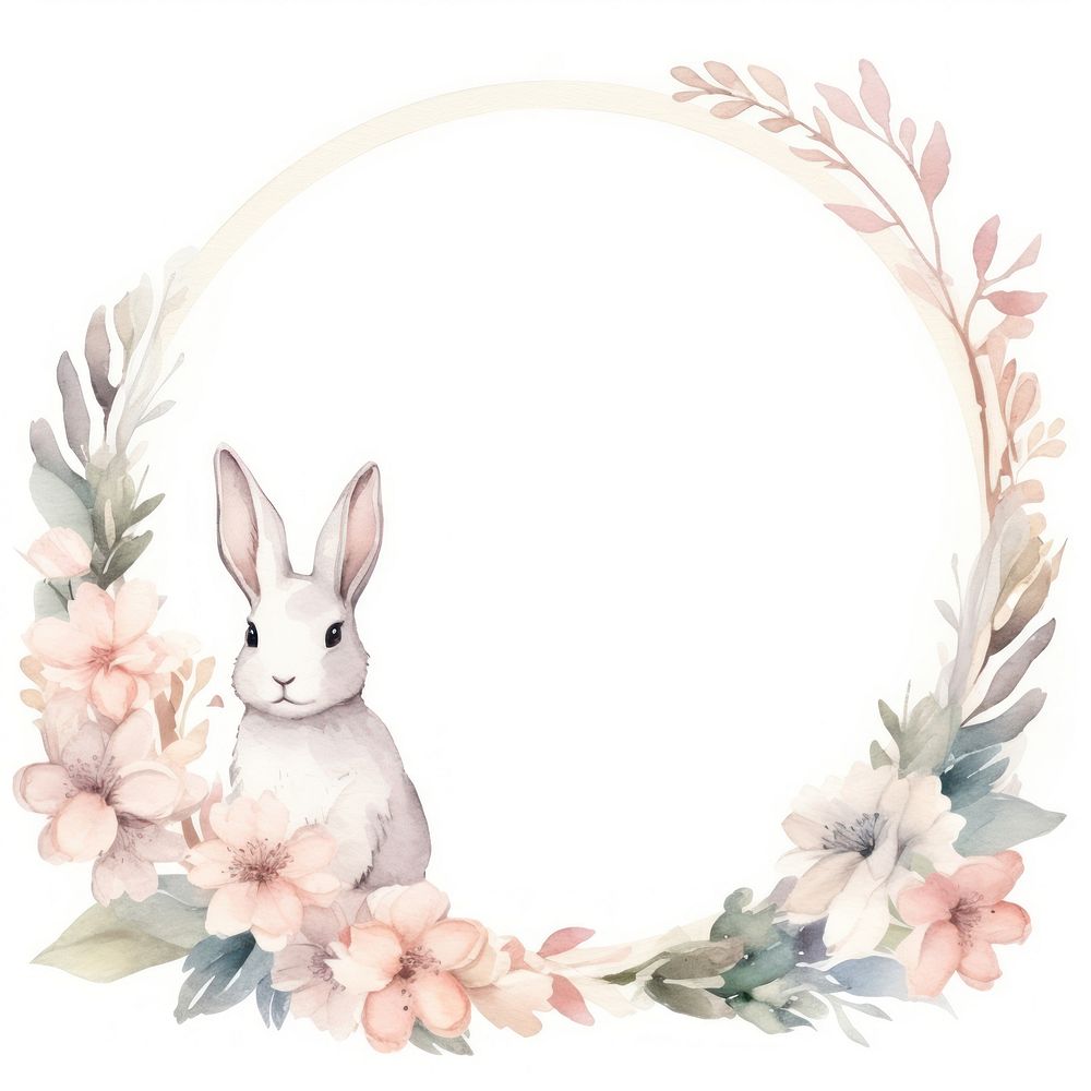 Rabbit and flower frame watercolor mammal wreath celebration.