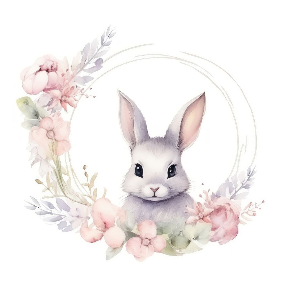 Rabbit and flower frame watercolor animal mammal representation.