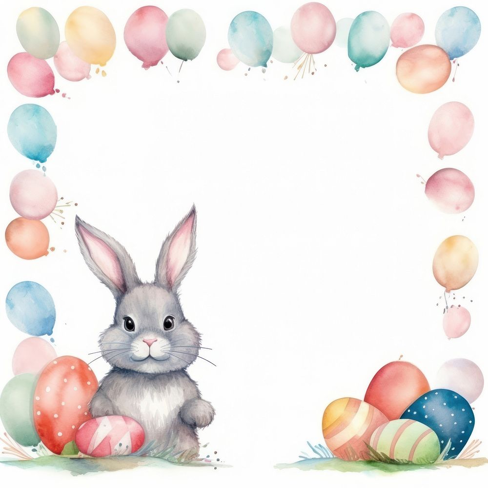 Rabbit and easter eggs frame watercolor mammal animal celebration.