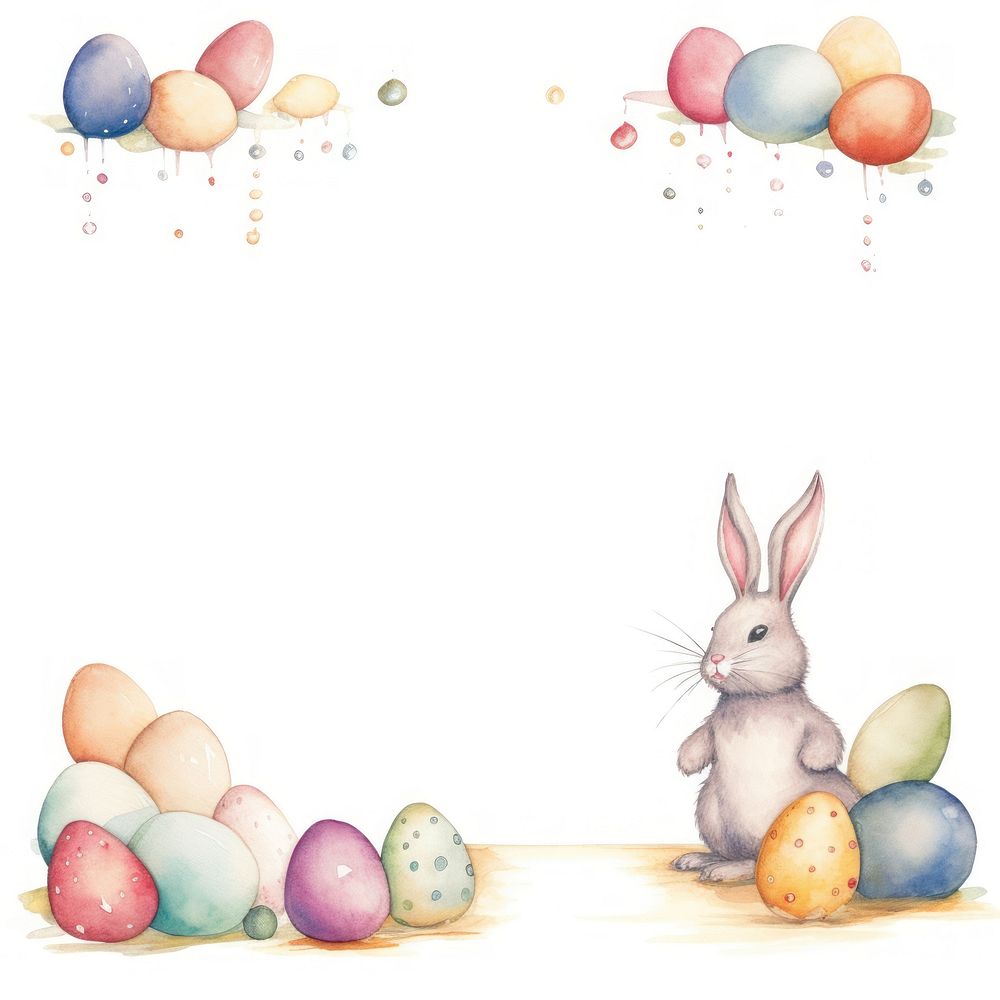 Rabbit and easter eggs frame watercolor celebration decoration balloon.