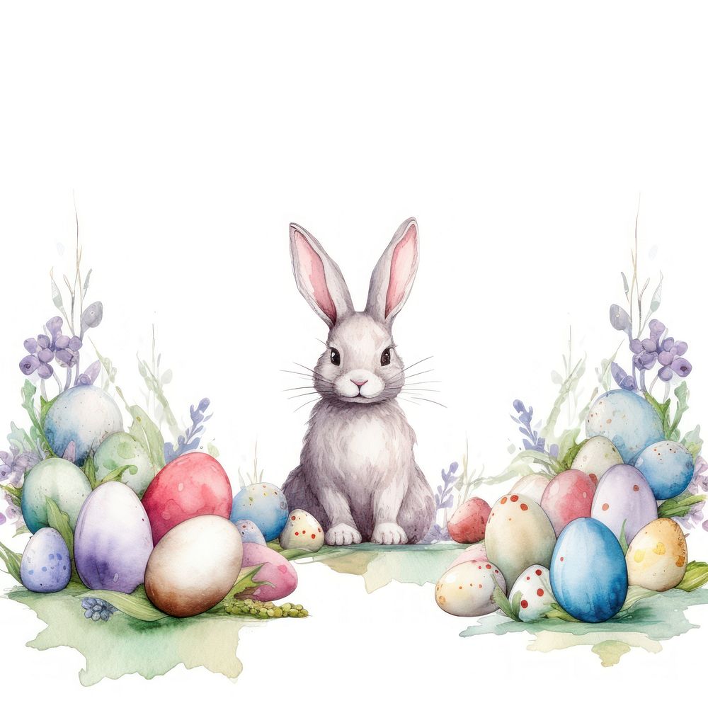 Rabbit and easter eggs frame watercolor animal mammal representation.