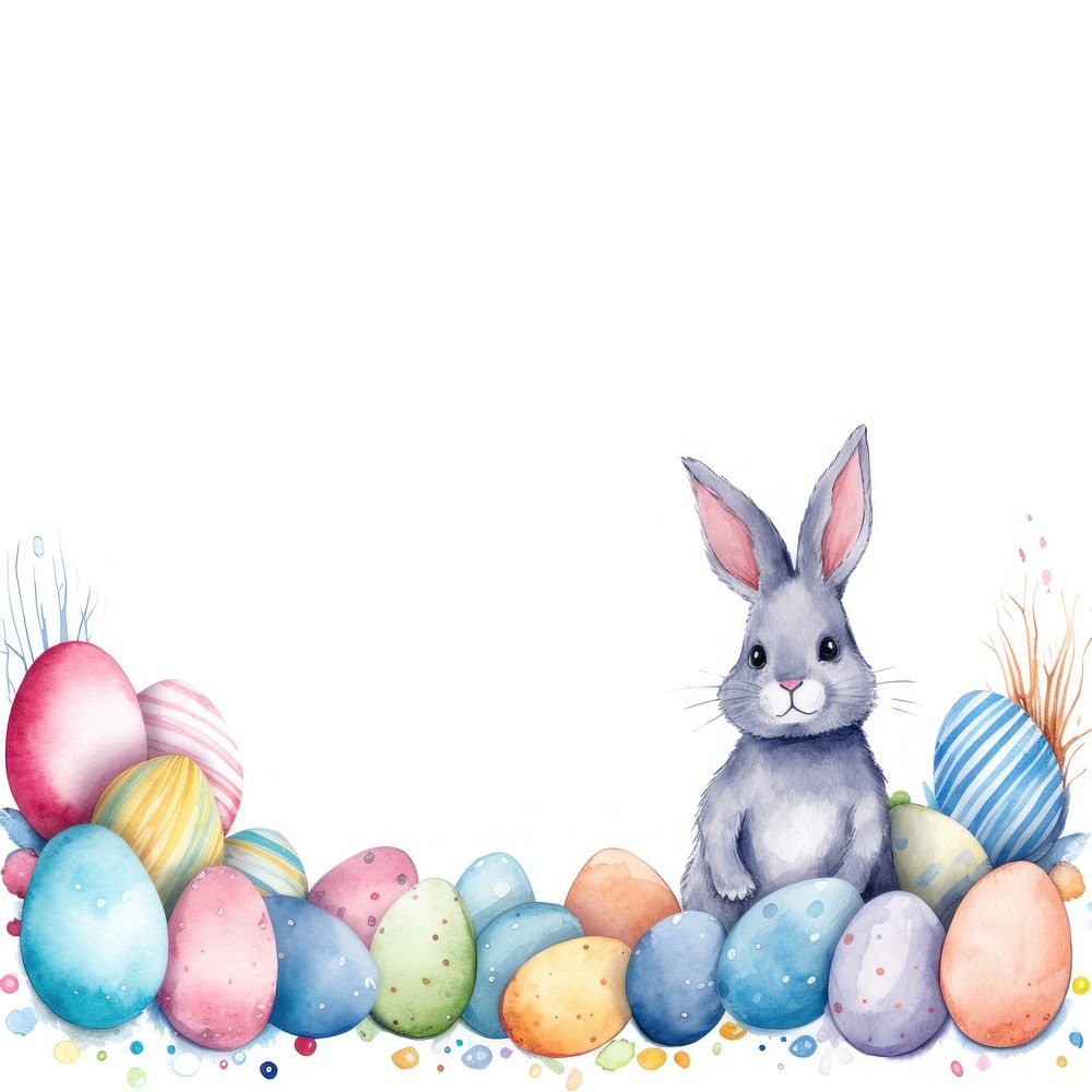 Rabbit and easter eggs frame watercolor mammal animal representation.