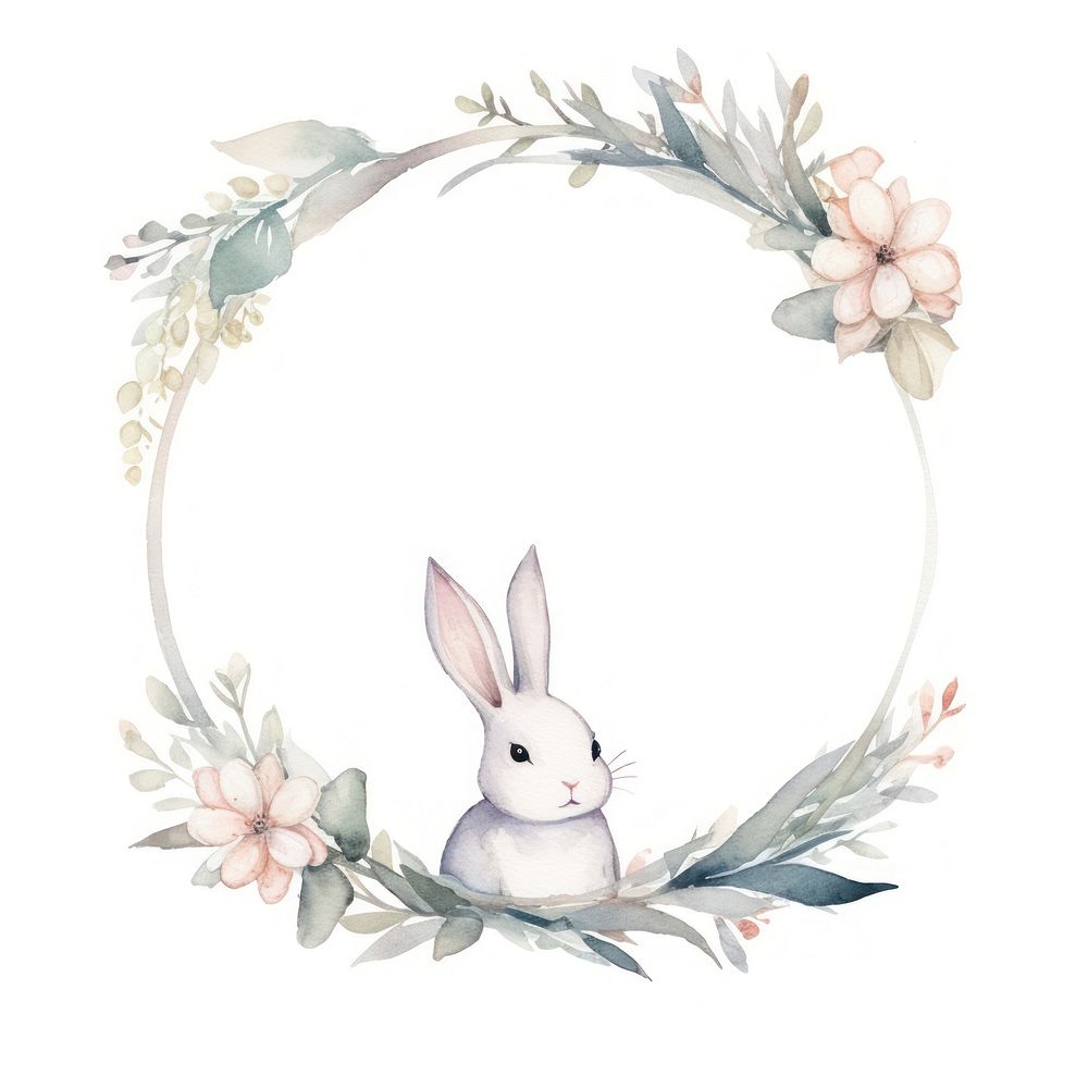 Rabbit and flower frame watercolor mammal white background representation.