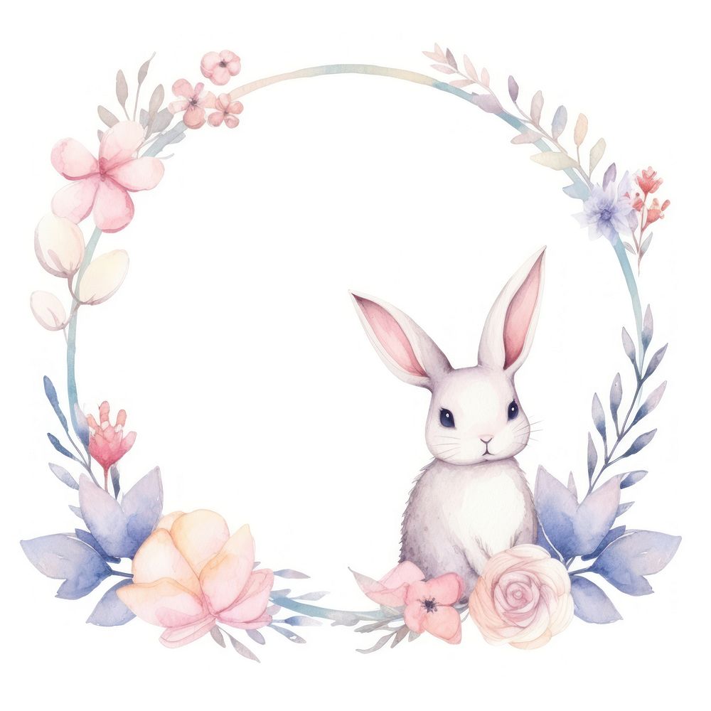 Rabbit and flower frame watercolor mammal representation celebration.