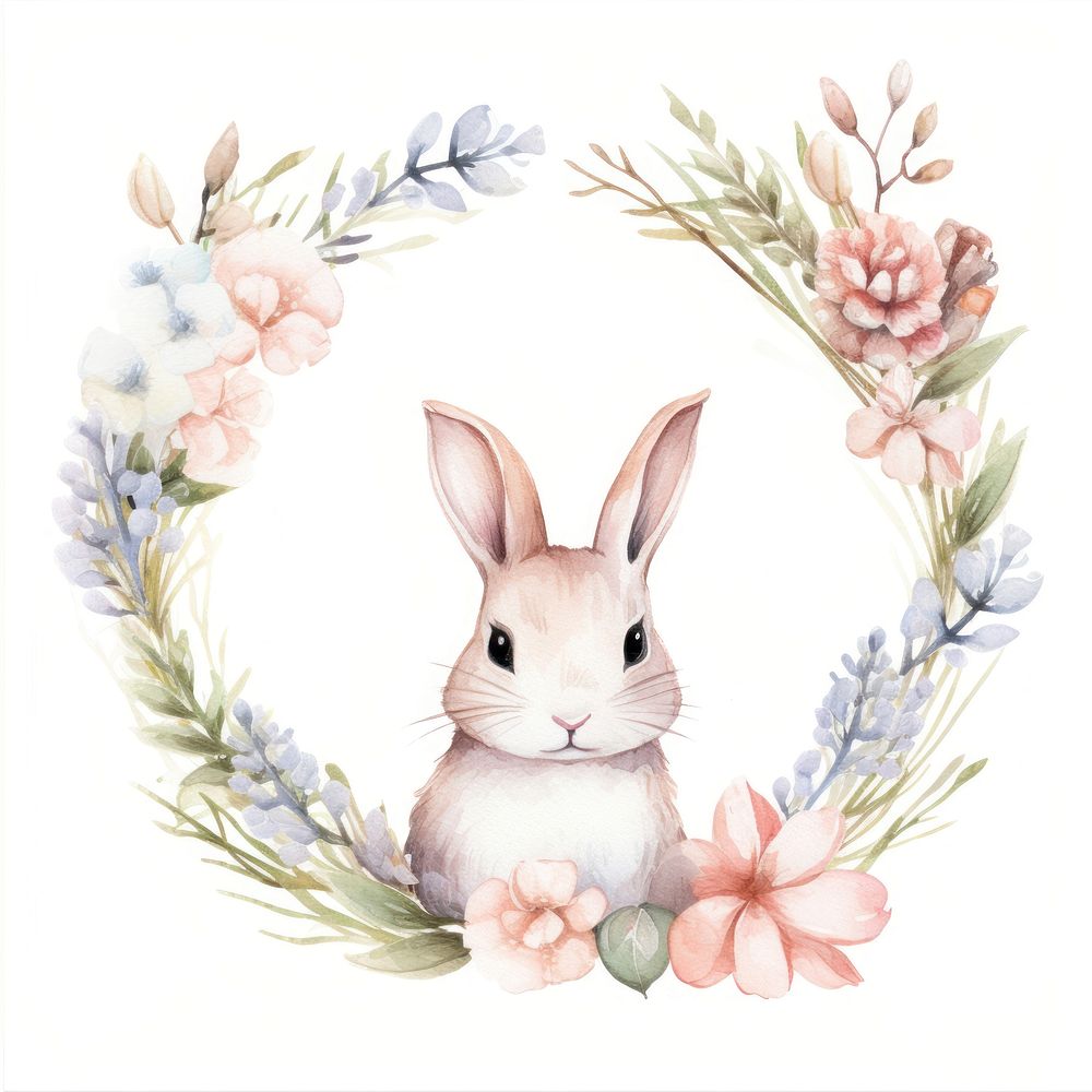 Rabbit and flower frame watercolor animal mammal representation.