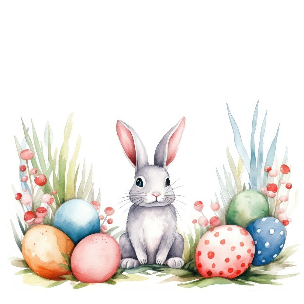 Rabbit and easter eggs frame watercolor mammal animal plant.