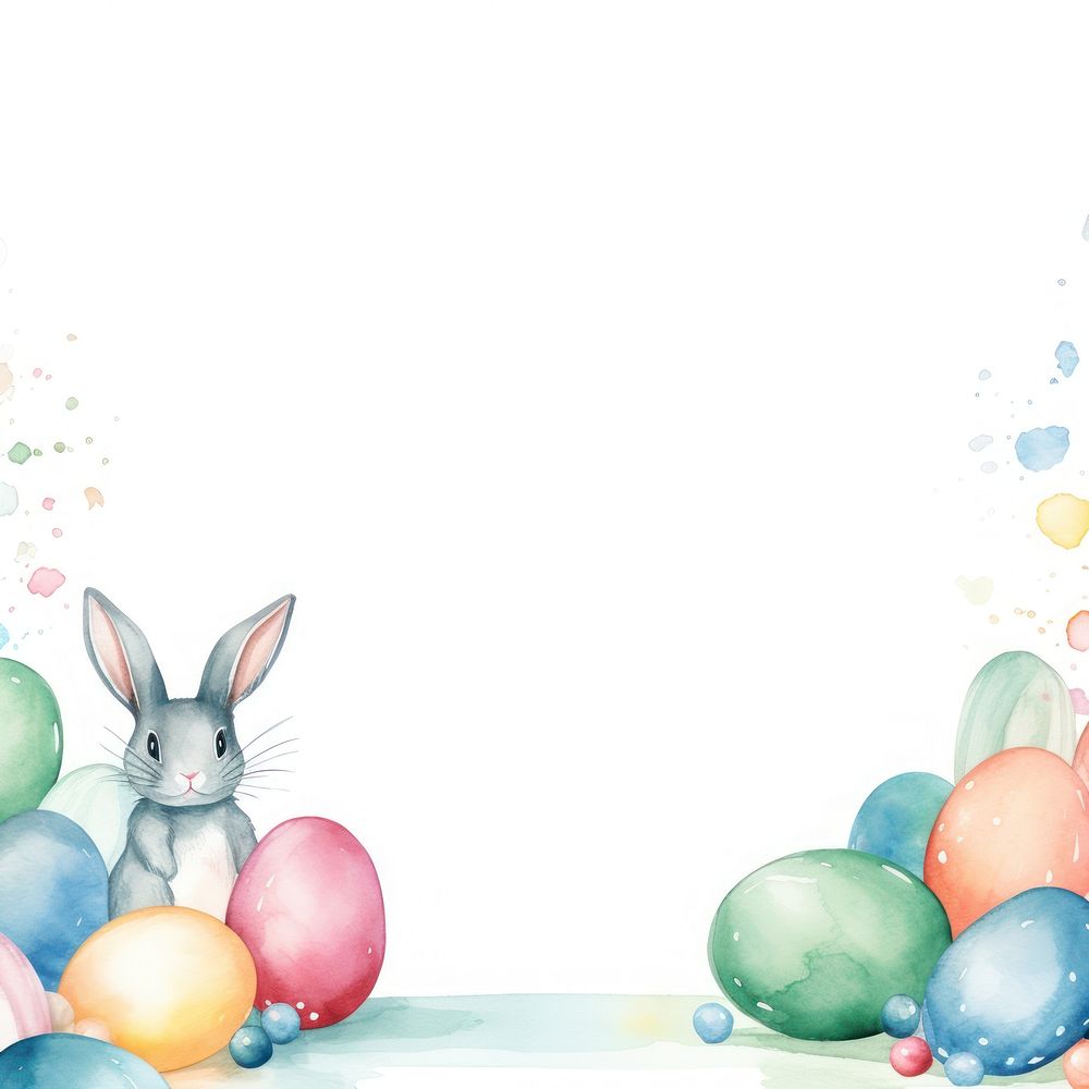 Rabbit and easter eggs frame watercolor balloon celebration illustrated.