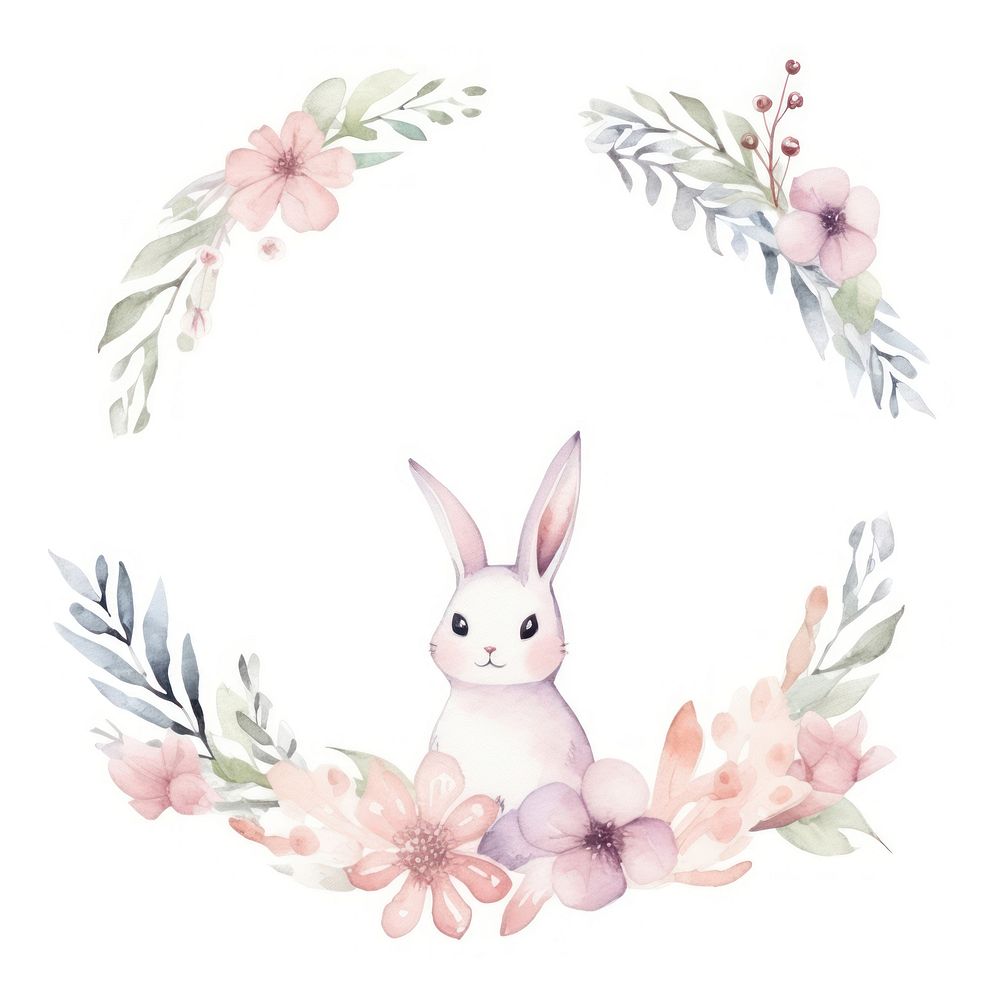 Rabbit and flower frame watercolor wreath representation celebration.