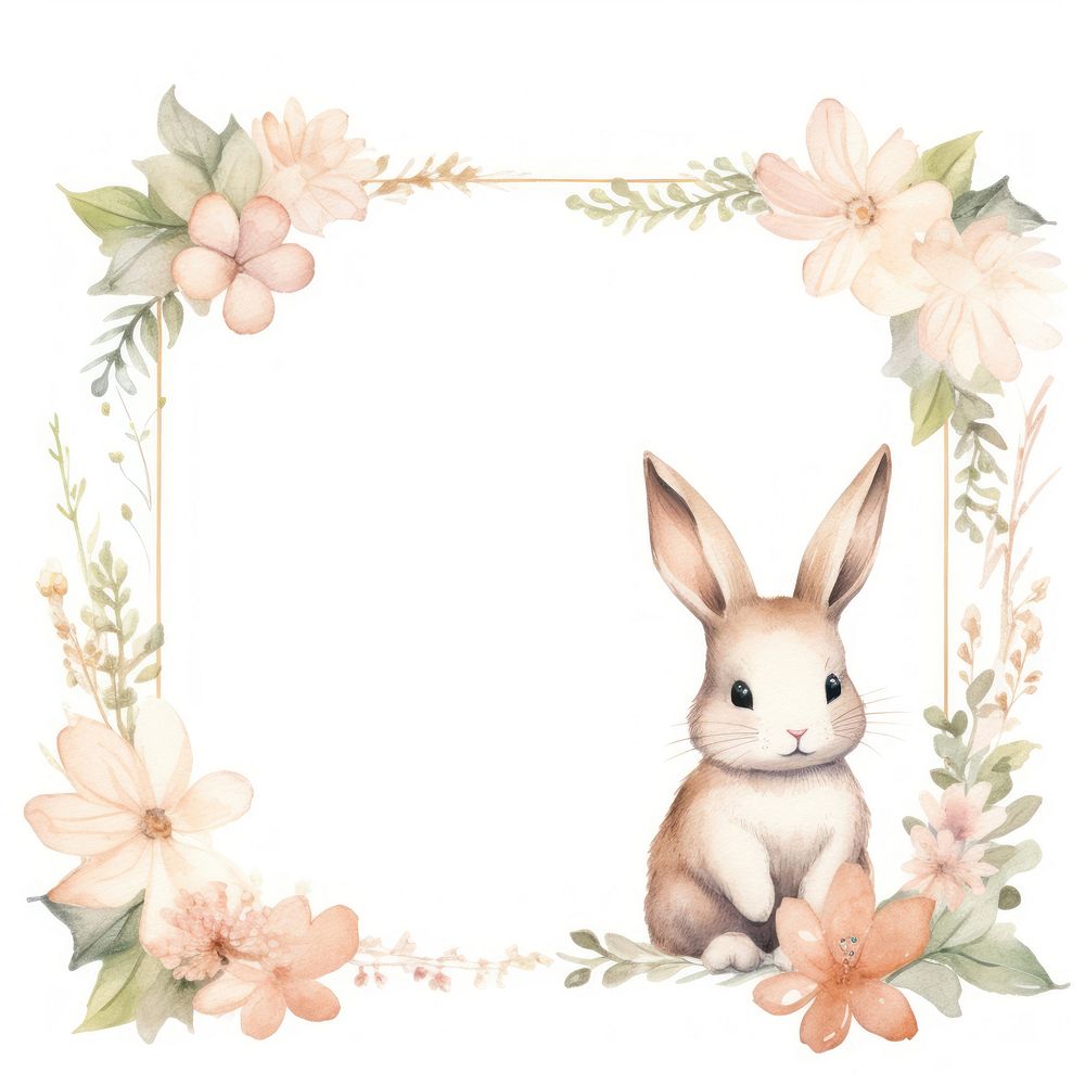 Rabbit and flower frame watercolor animal mammal white background.