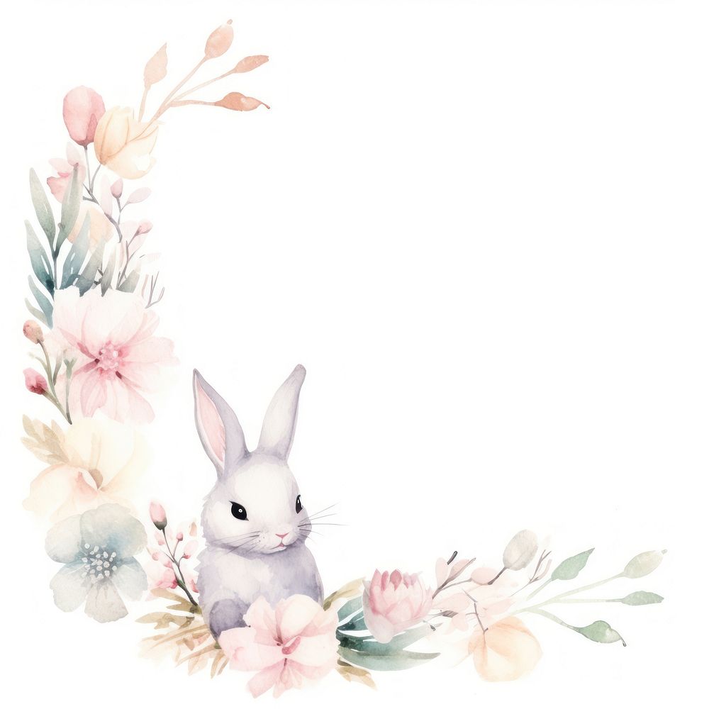 Rabbit and flower frame watercolor mammal celebration creativity.