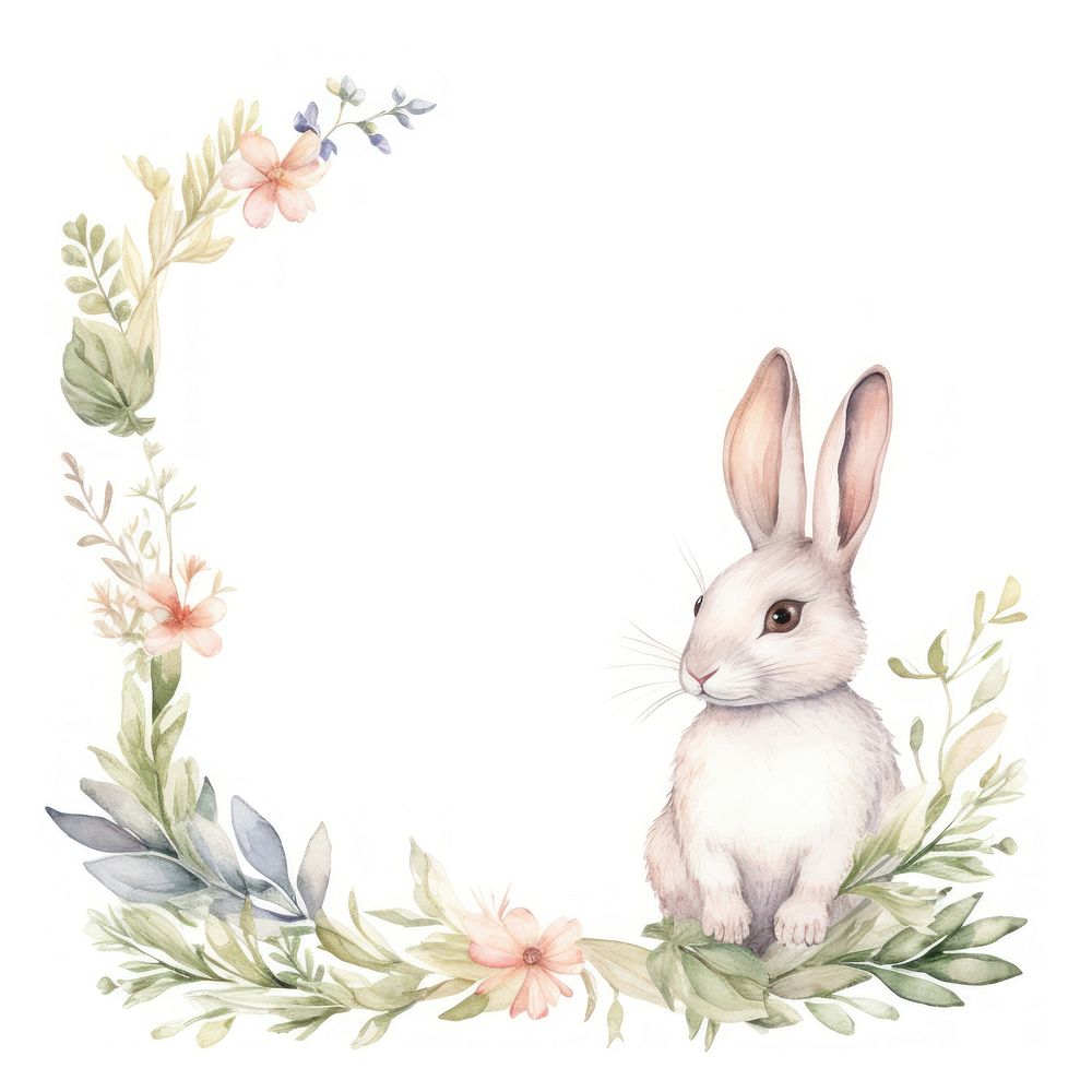 Rabbit frame watercolor rodent animal mammal.