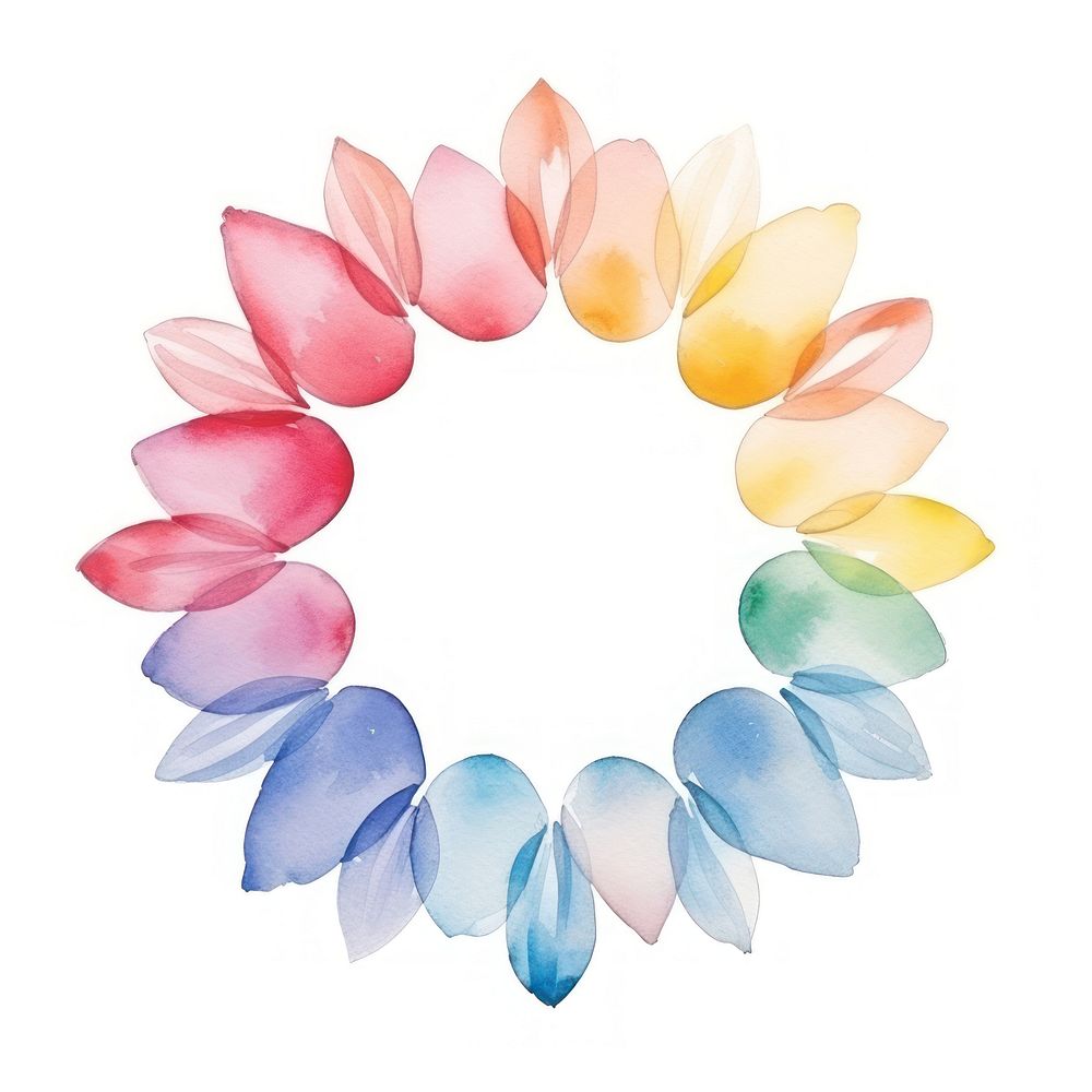 Rainbow flower frame watercolor petal white background inflorescence.
