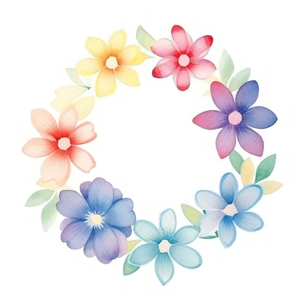 Rainbow flower frame watercolor pattern wreath petal.