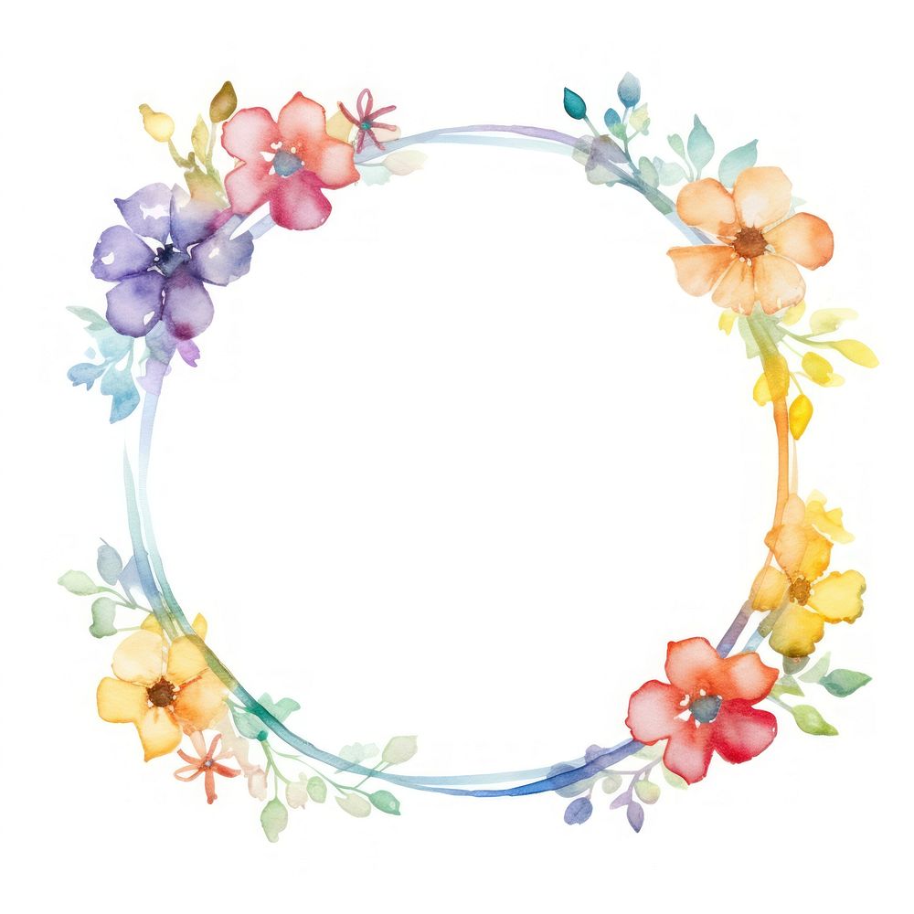 Rainbow flower frame watercolor wreath white background accessories.