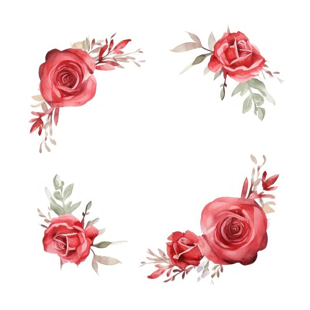 Red rose frame watercolor pattern flower wreath.