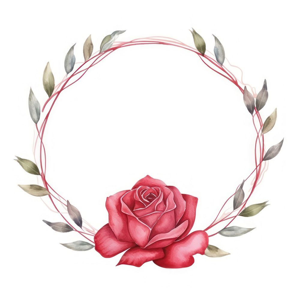 Red rose frame watercolor flower wreath plant.