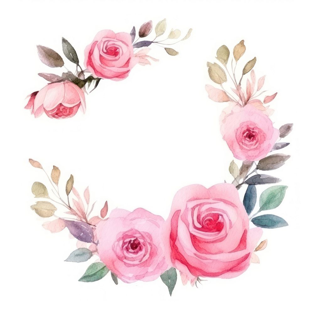 Rose frame watercolor pattern flower wreath.