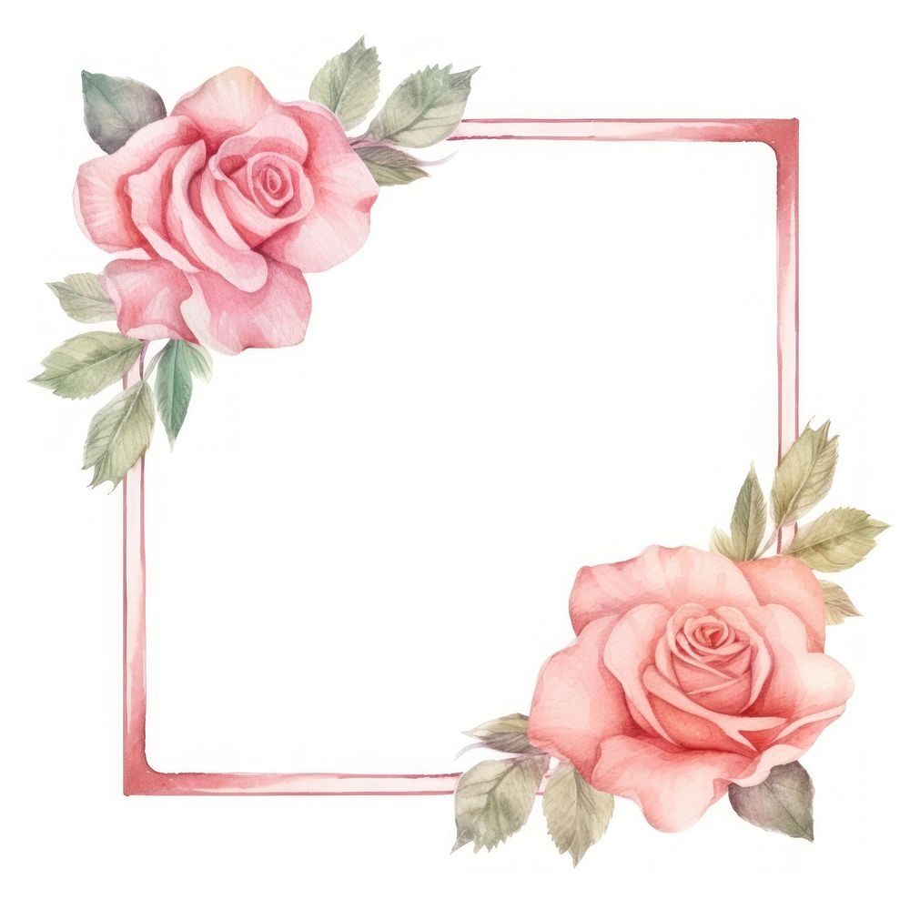 Rose frame watercolor flower plant white background.