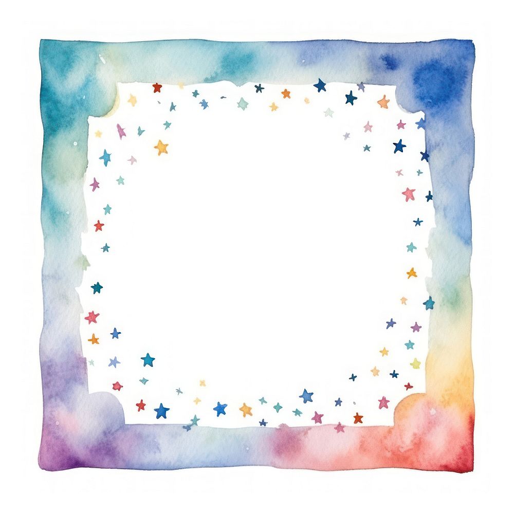 Stars frame watercolor paper white background rectangle.