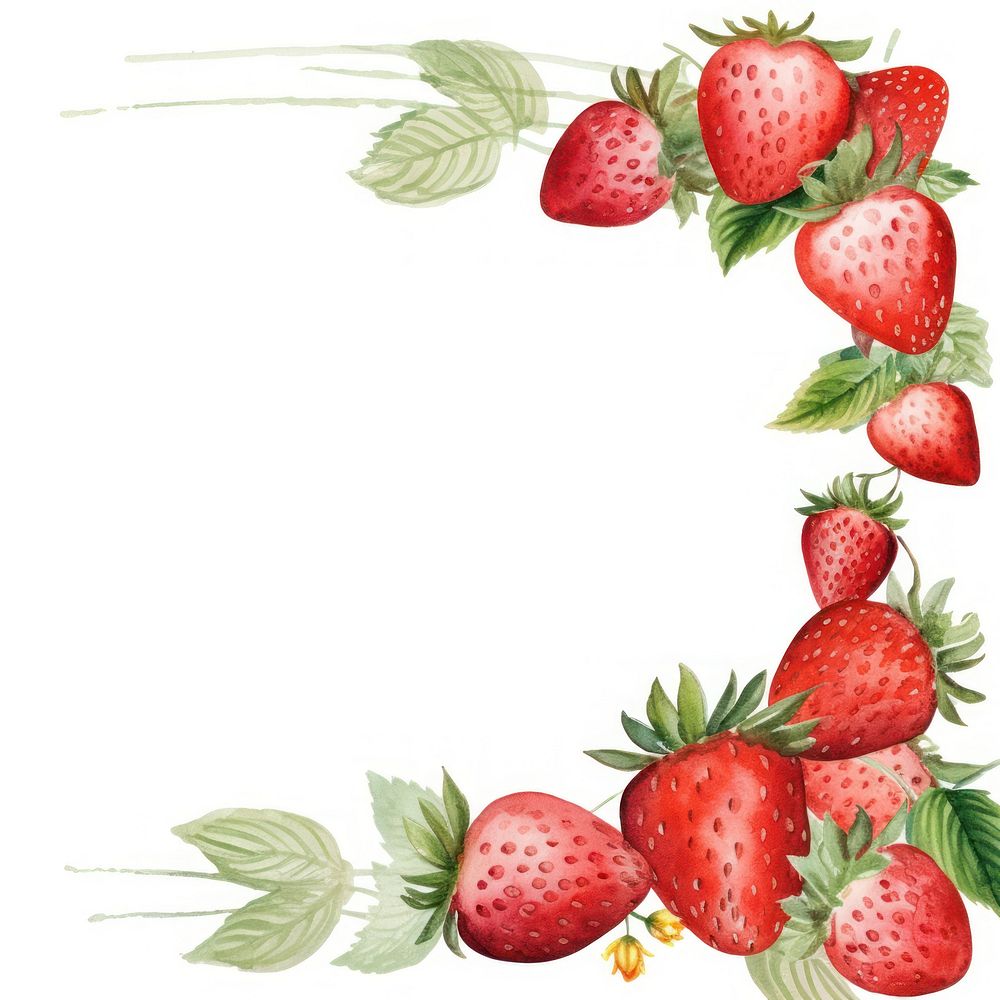 Strawberry frame watercolor fruit plant food.