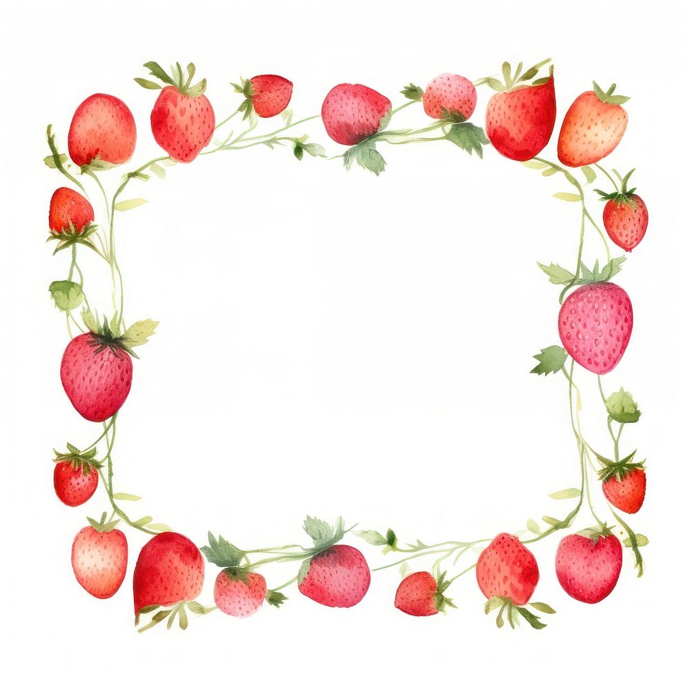 Strawberry frame watercolor fruit plant food.