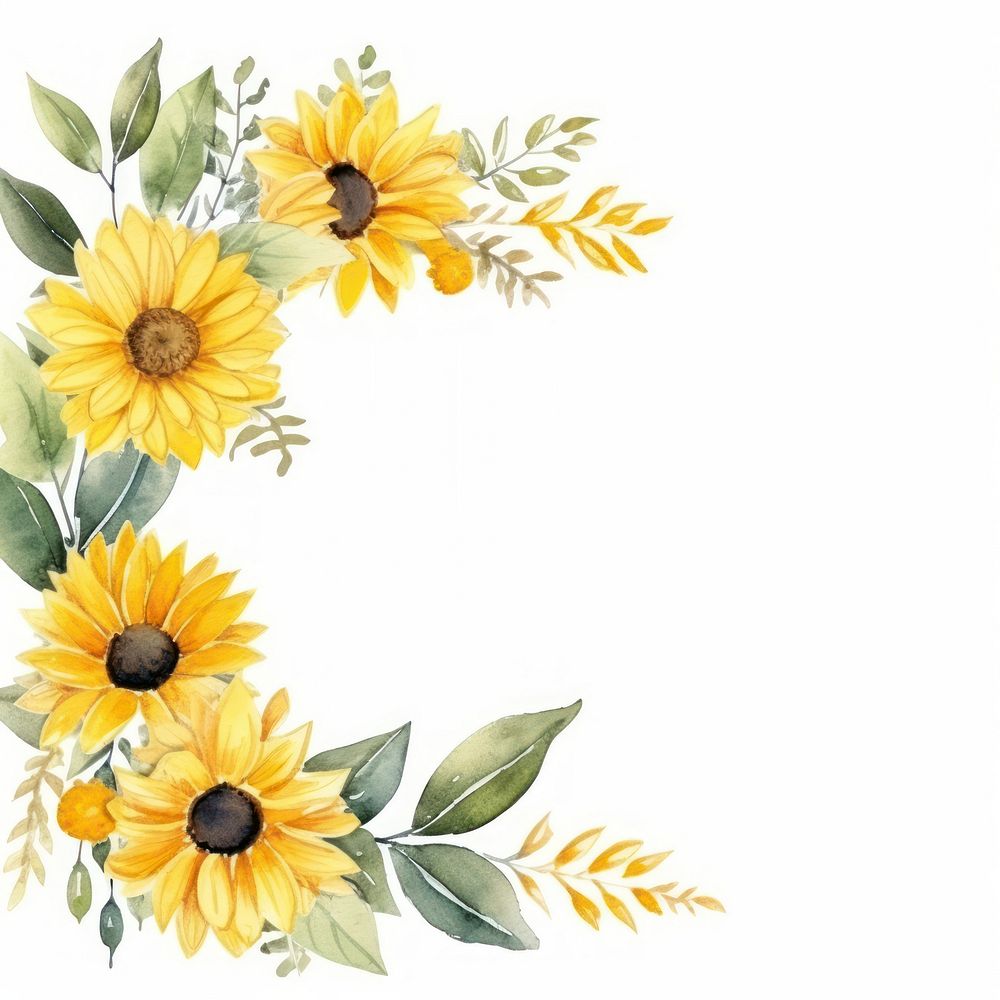 Sunflower frame watercolor backgrounds pattern plant.