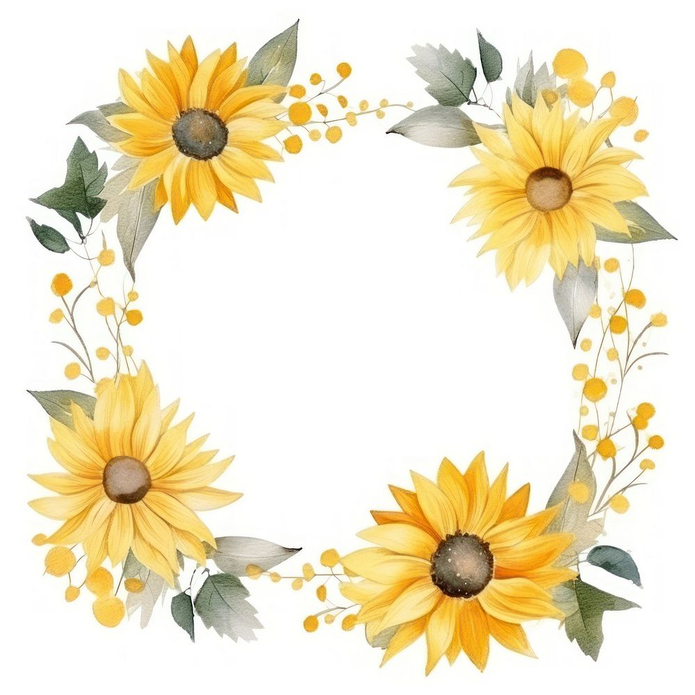 Sunflower frame watercolor plant white background inflorescence.