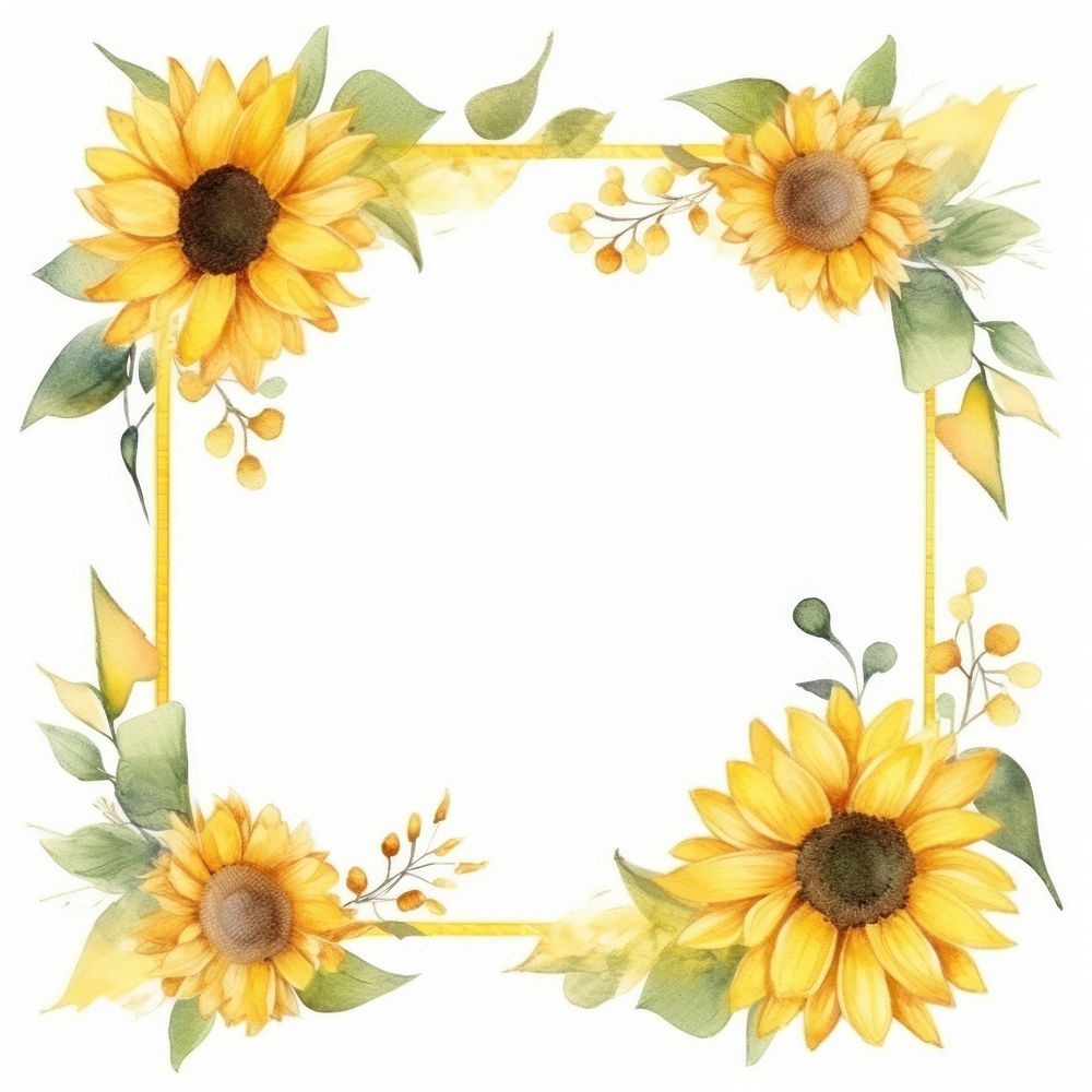 Sunflower frame watercolor plant white background inflorescence.