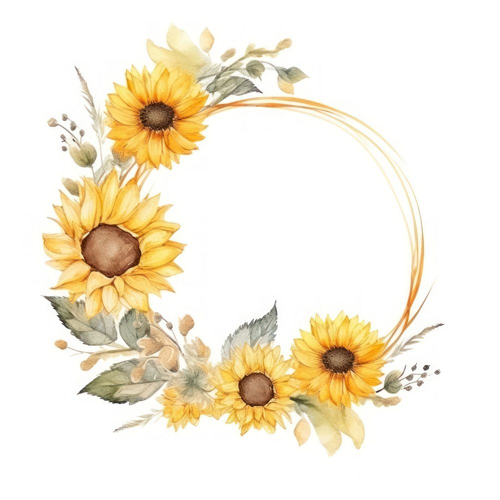 Sunflower frame watercolor pattern plant white background.