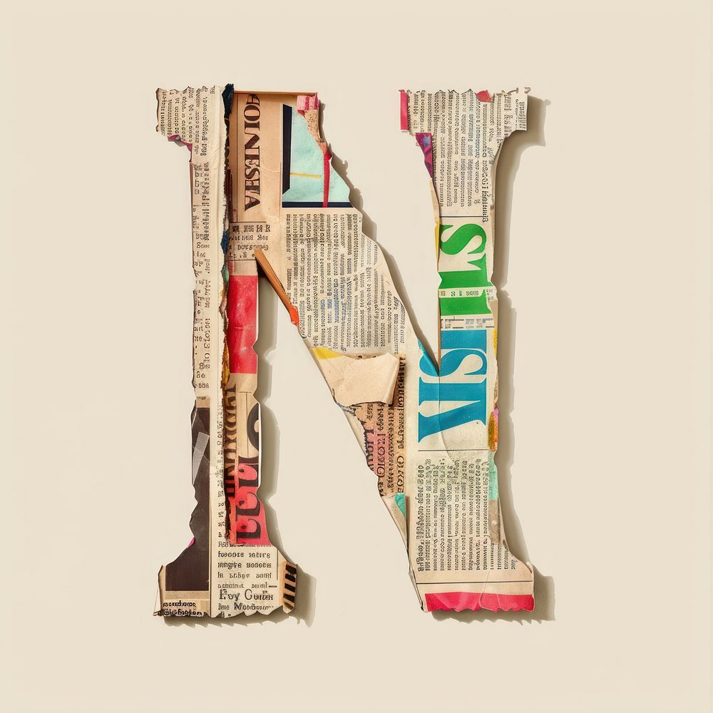 Magazine paper letter N collage text art.