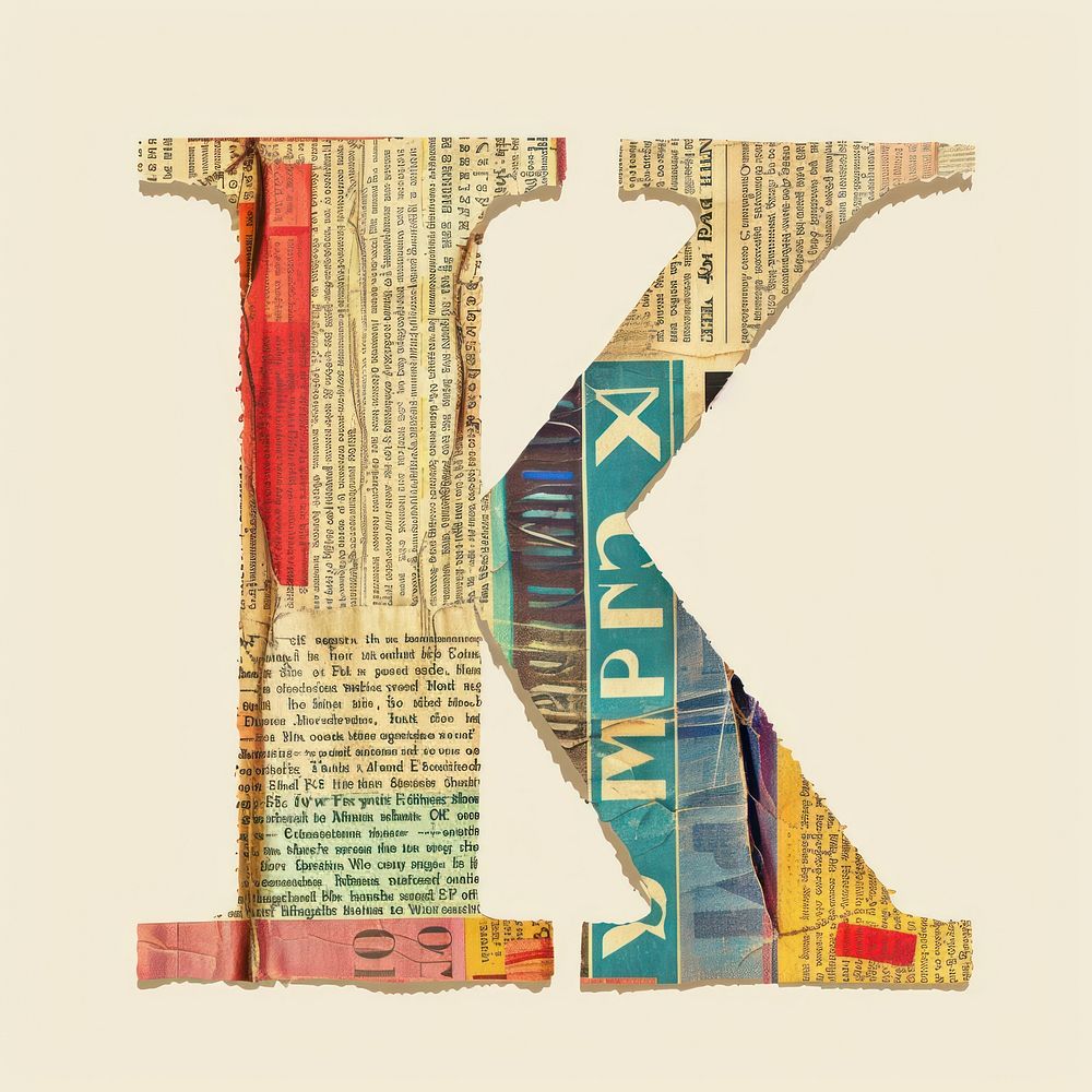 Magazine paper letter K collage number text.