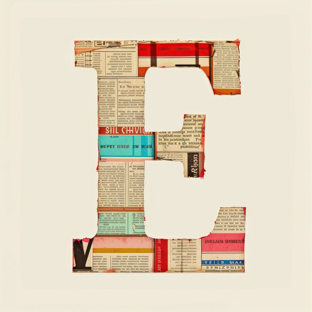 Magazine paper letter E collage poster text.