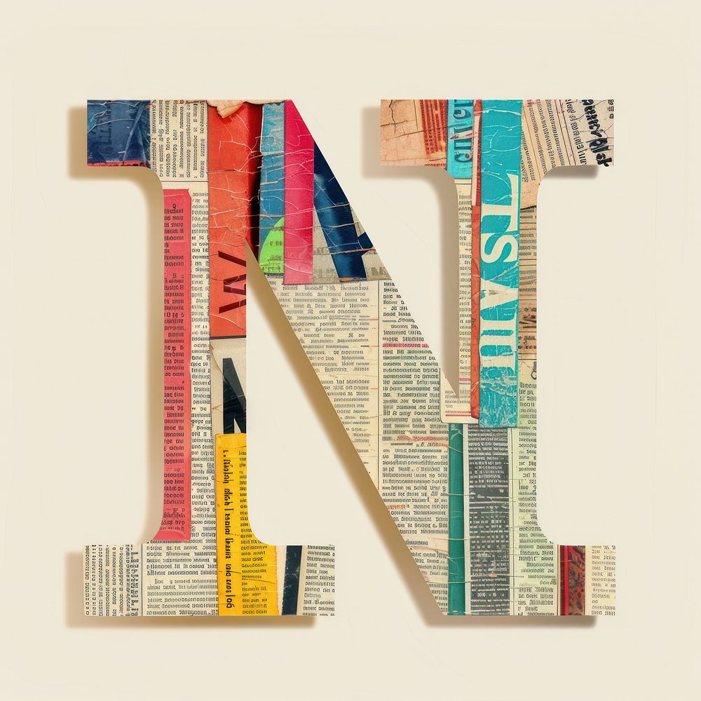 Magazine paper letter N collage number text.