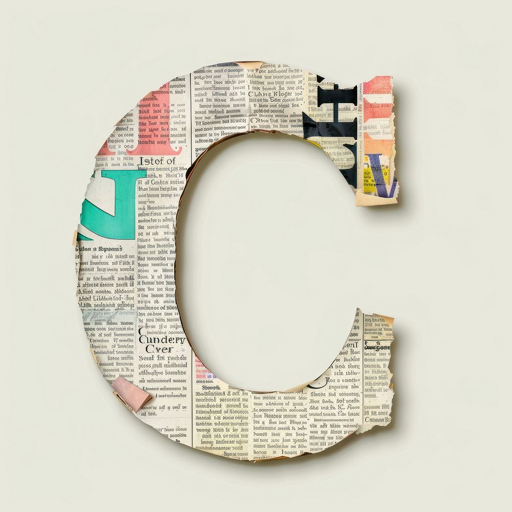 Magazine paper letter C number collage text.