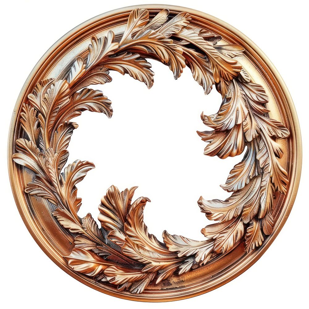 Nouveau art of feather frame copper circle photo.