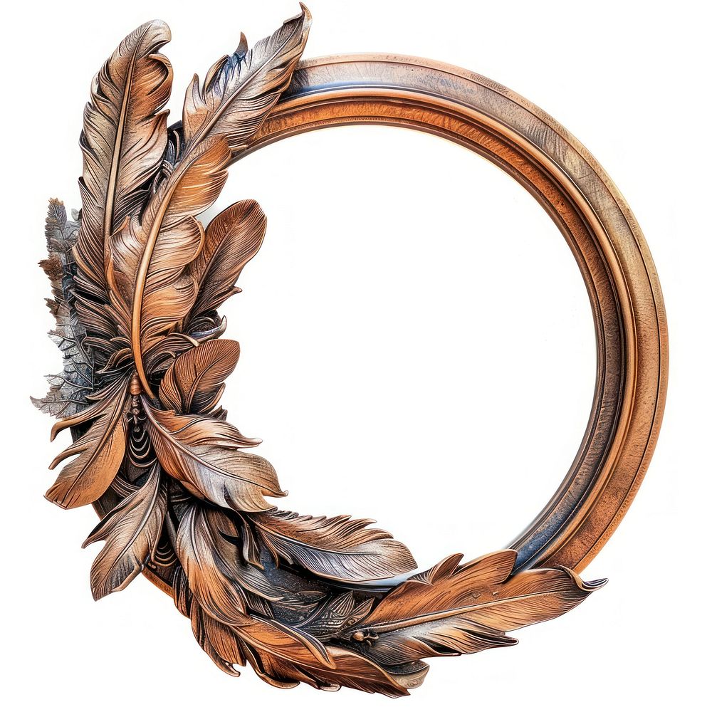 Nouveau art of feather frame copper circle photo.